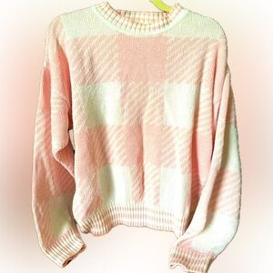 Pink and Cream Plaid Women's Sweater